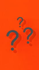 Fototapete - Question marks with shadow on red background.Technical support. Answers to questions. Vertical image. 3D image. 3D rendering.