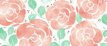 Abstract Floral In Seamless Pattern Background. Red Roses ,green Leaves And With Gold Glitter