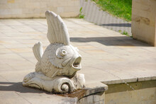 Kishinev. Moldova.05.20.22. Gypsum Sculpture Of A Fish With A Fountain Of Water Spouting From Its Mouth.
