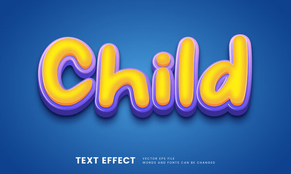 Editable 3d child text effect. Fancy cartoon text effect perfect for logotype, heading, title or design element
