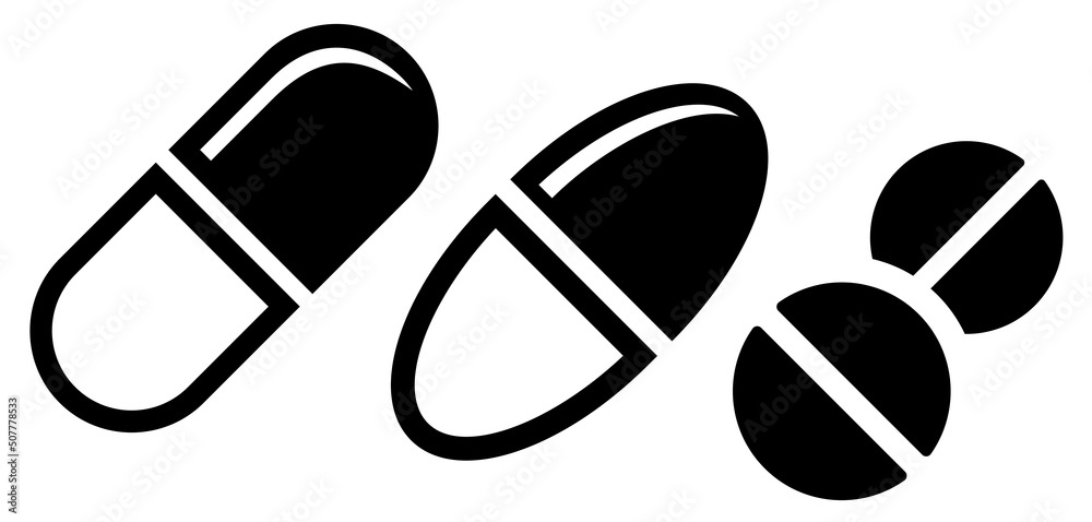 Pills icon, medical capsule pictogram Stock Vector | Adobe Stock