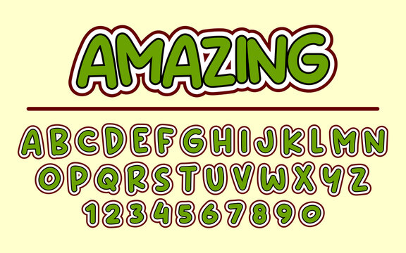 Alphabet letters and numbers in style of comics