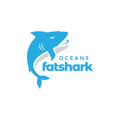 Wall Mural - blue fat shark jump logo design vector graphic symbol icon illustration creative idea