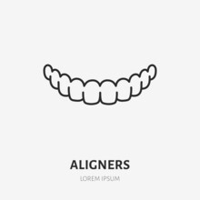 Aligner Doodle Line Icon. Vector Thin Outline Illustration Of Human Teeth Treatment. Black Color Linear Sign For Orthodontic Dentistry