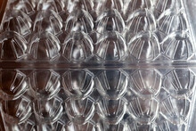 Close Up Of Transparent Plastic Packaging. Recyclable Egg Cup