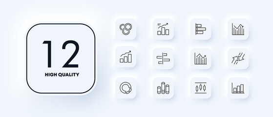 Poster - Infographic set icon. Diagram, columns, function, income, profit, analytics, pie chart, arrows, etc. Data analysis concept. Neomorphism style. Vector line icon for Business and Advertising