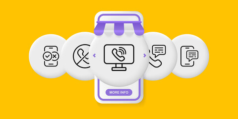 Poster - Telephone communication set icon. Call, phone, accept, reject, computer, message, receive, send mail. Connection concept. UI phone app screen. Vector line icon for Business and Advertising