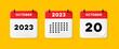 © Coosh448 - Calendar set icon. Calendar on a yellow background with twenty october, 2023, 20 number text. Reminder. Date management concept. Vector line icon for Business and Advertising