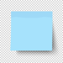 Blue Sticky Note For Leaving Reminders Isolated On Transparent Background. Concept Of Office Stationery And Stickers.