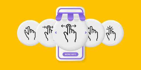 Poster - Control gestures set icon. Hand, finger, zoom in, zoom out, scale, touch, screen, user. Technology concept. UI phone app screen. Vector line icon for Business and Advertising