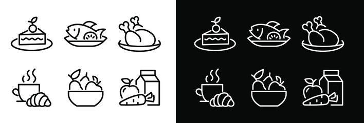 Simple Set of Meal Related Vector Line Icons. Contains such Icons as Fruit Basket,