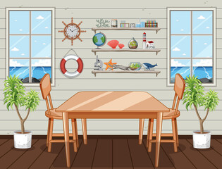 Sticker - Room scene with miscellaneous objects on wall shelves