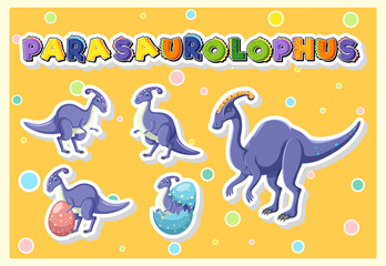 Canvas Print - Set of cute parasaurolophus dinosaur cartoon characters