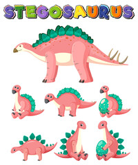 Canvas Print - Set of cute stegosaurus dinosaur cartoon characters