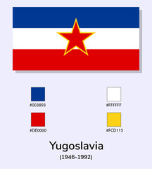 Wall Mural - Vector Illustration of Yugoslavia (1946-1992) flag isolated on light blue background. Illustration Yugoslavia (1946-1992) flag with Color Codes. As close as possible to the original.