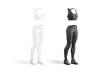 Sticker - Blank black and white women sport uniform mockup, side view