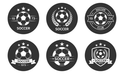 Wall Mural - Soccer logo set with a ball. Football club or team circle emblem, badge, icon design. Sport tournament, league, championship label. Vector illustration.