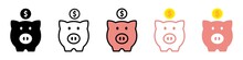 Piggy Bank Set Icon. Piggy Bank Saving Money Icon. Baby Pig Piggy Bank. Vector Illustration