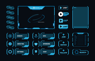 Poster - Stream ui. Web design elements for online broadcast streaming modern frames buttons and icons garish vector illustrations