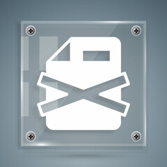 Poster - White Delete file document icon isolated on grey background. Rejected document icon. Cross on paper. Square glass panels. Vector