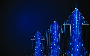 Aufkleber - Abstract up arrow on dark blue background. Business growth or investment ideas. blue arrow technology background

