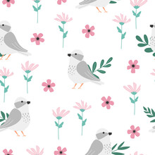 Floral Seamless Pattern With Birds