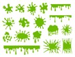 Green slime. Dripping slimes splash and mucus blob. Cartoon sticky splatter spot, glue jelly elements. Liquid decorative paint exact vector collection