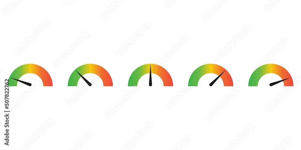 Colorful speedometer icons set. Mood indicator level. Rating scale ...
