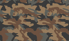 Texture Military Camouflage Repeats Seamless Vector Pattern For Fabric, Background, Wallpaper And Others. Classic Clothing Print. Abstract Monochrome Seamless Vector Camouflage Pattern.
