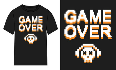 Wall Mural - Game over Typography Text  t-shirt Chest print design Ready to print on demand. Modern, lettering t shirt vector illustration isolated on black template view.