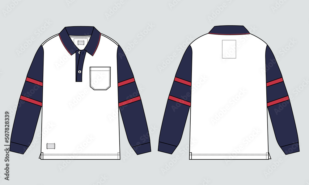 Long sleeve polo shirt vector illustration template front and back ...