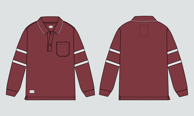 Long sleeve polo shirt vector illustration template front and back views