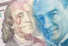 100 Turkish Lira And 100 American Dollar Banknote Combined Image