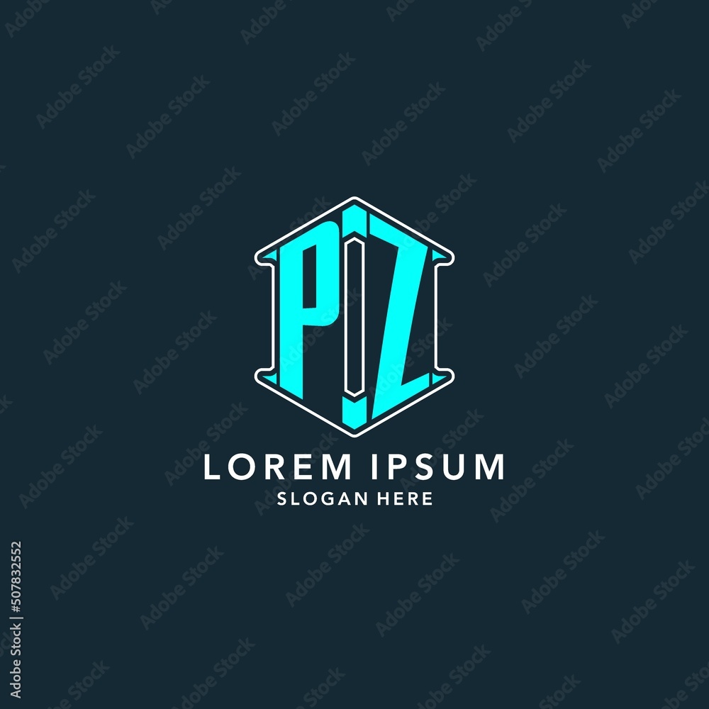 Letter PZ logo with hexagon shape geometric style design idea Stock ...