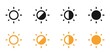 Set of linear suns. Screen modes icons set. Simple sun buttons. Screen brightness and contrast level control icons. Vector illustration.