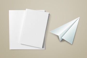 Canvas Print - A white paper plane and blank paper on background.