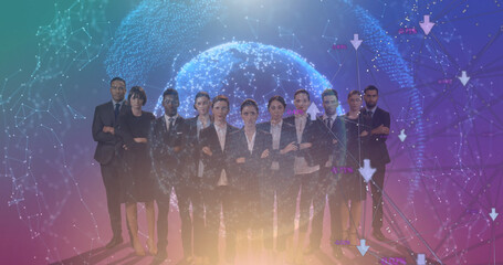 Poster - Image of financial data processing over diverse business people