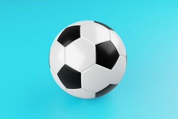 Soccer ball isolated on a blue background, sports equipment with a glossy glare, 3d rendering