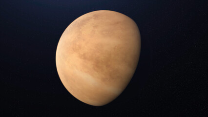 Poster - Abstract animation of unknown brown planet rotating in space with stars on the background in outer space. Animation. Full revolution of the planet around its axis.