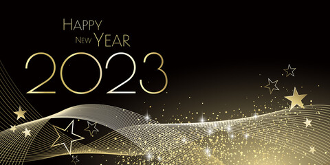 happy new year 2023 - Black and gold stars and glitter - party festive design