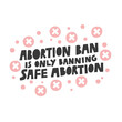 Abortion ban is only banning safe abortion vector lettering quote illustration. Women protest against abortion illegalization. Human rights protection demonstration, poster design with text slogan