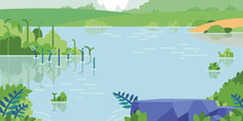 Background Lake Inlet Cartoon Spring Lagoon