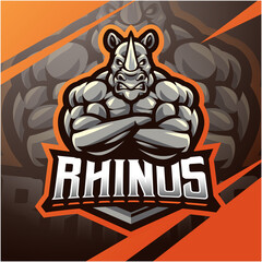 Poster - Rhinos muscle esport mascot logo design