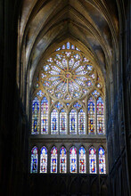 Metz, France - December 2019, Central Stained Glass Windows - Of The Cathedral Saint-Etienne De Metz
