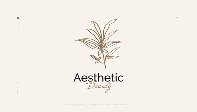 Luxury and Minimal Flower Logo, Suitable for Spa, Beauty, Salon, or Cosmetics Brand. Floral and Leaves Logo Illustration
