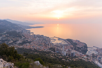 Monte Carlo Monaco, panorama of the city skyline during the sunrise