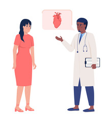 Poster - Woman visiting cardiologist semi flat color vector characters. Standing figures. Full body people on white. Healthcare simple cartoon style illustration for web graphic design and animation