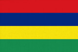 Fototapeta Tęcza - Flag of Mauritius. Niger flag on fabric surface. Fabric Texture