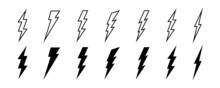 Lightning Icons Set. Thunderbolt Icons. Ligtning Bolt Icons Collection. Electricity Symbols. Vector Graphic