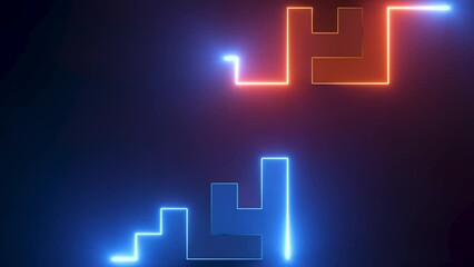 Poster - looping 3d animation, neon lines drawing labyrinth. abstract cycled background
